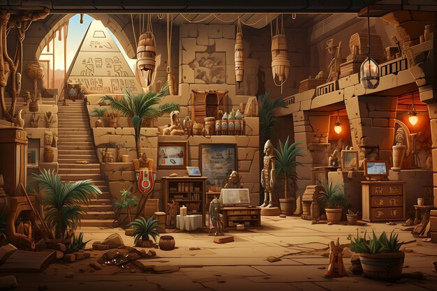 Foto ancient civilization game room boys con antichi manufatti h illustrazione trending decorazione di sfondo.