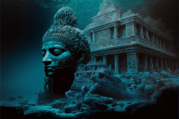 Ancient civilizations that sank into the ocean creative digital\
illustration painting