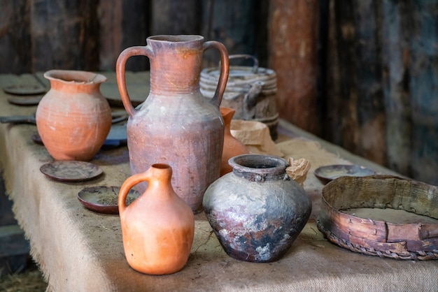 Ancient clay jugs in the Museum of history