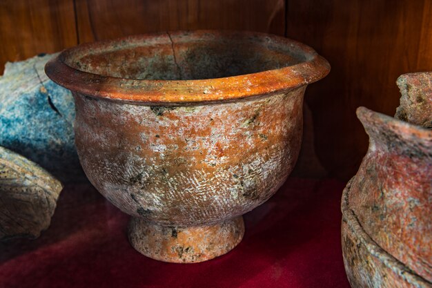 Ancient clay pottery excavated in Thailand.