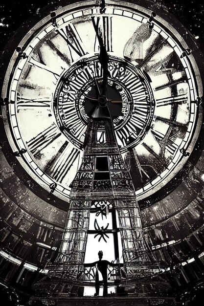 Photo an ancient clock tower with man standing in the middle ai