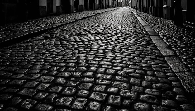 Ancient cobblestone pattern in row vanishing point generated by AI