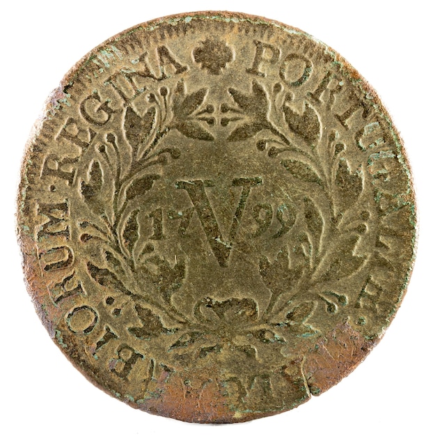 Photo ancient copper coin of portugal