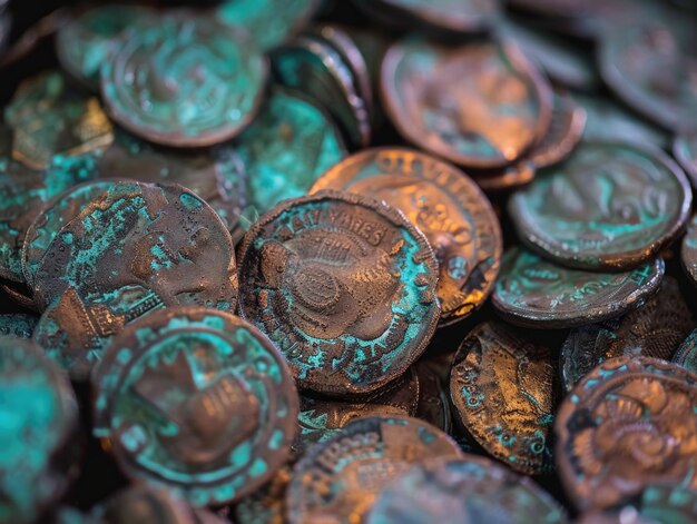 Древние медные монеты в крупном масштабе