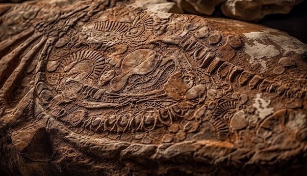 Photo ancient cultures decoration on stone symbolizing extinct reptile history generated by ai