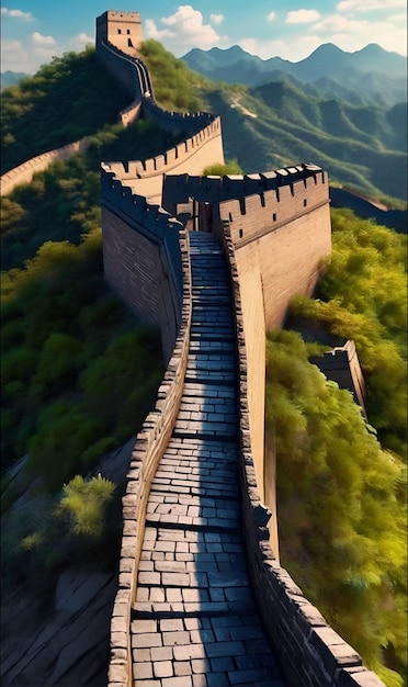 Foto un'antica struttura difensiva che ricorda la grande muraglia cinese
