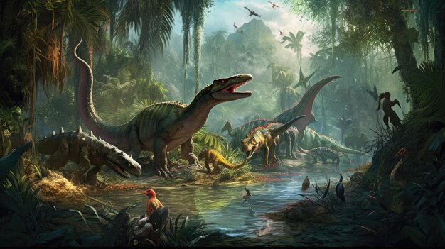 Ancient dinosaurs pterosaurs ichthyosaurs and crocodiles to name a few Illustration of exceptional q...