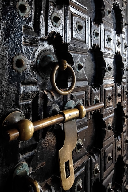 Ancient door of the temple in Murdeshwar India