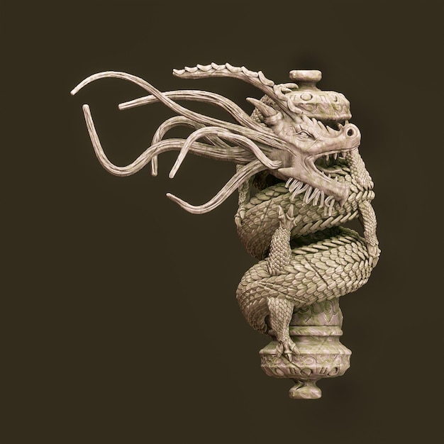 Ancient dragon scroll dragon statue with scroll 3d illustration of dragon