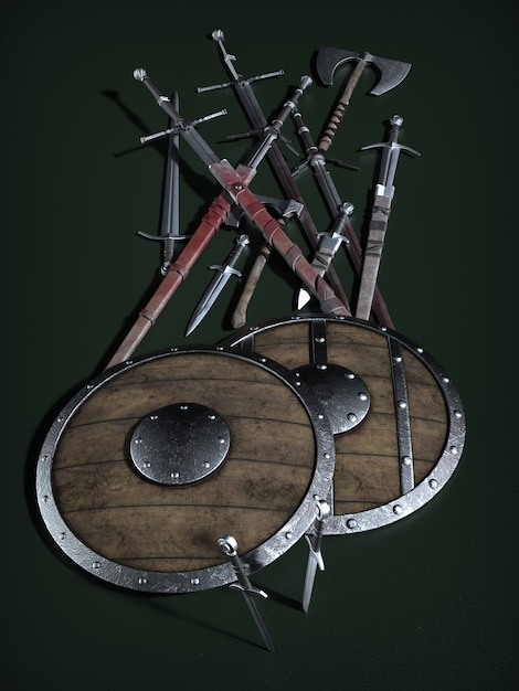 Photo ancient edged weapons. 3d illustration