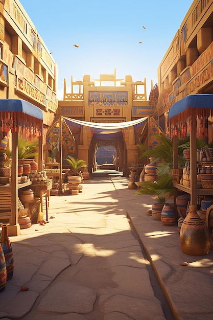 Ancient Egypt bazaar village marketplace on air