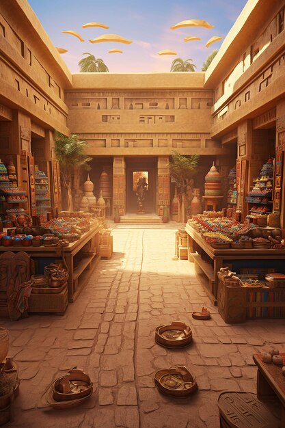 Ancient egypt bazaar village marketplace on air