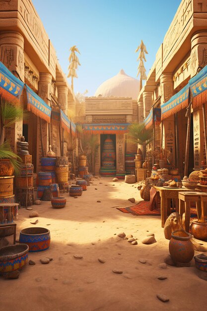 사진 고대 이집트 바자르 마을 시장