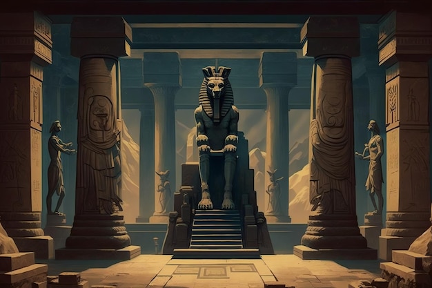 Ancient egypt civilization Ancient Egyptian temple with stone columns and a statue of the god Anubi