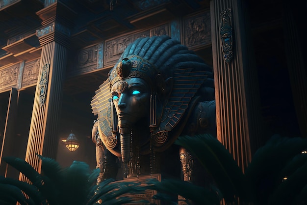 Ancient Egypt Cyberpunk statue digital art