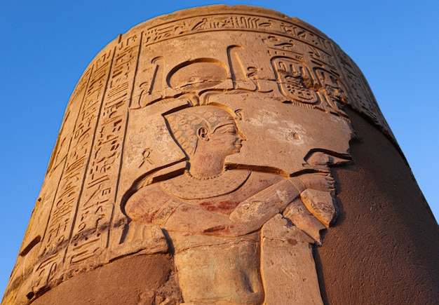 Ancient egyptian carvings on columns of kom ombo temple, aswan