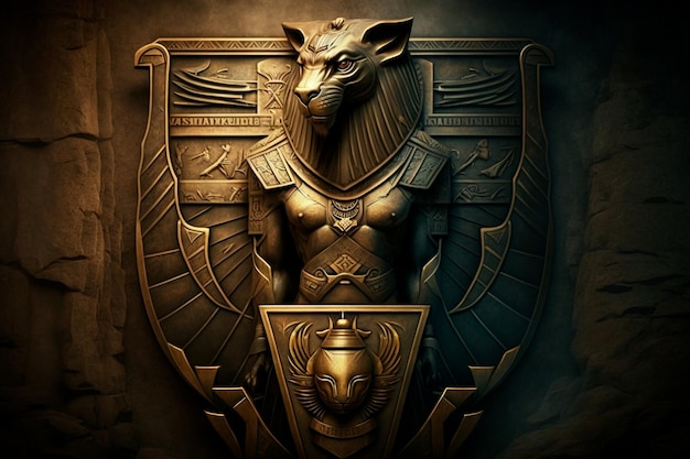 Ancient Egyptian emblem and lone representation of the god Sekhmet Generative AI