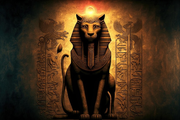 Photo ancient egyptian emblem and lone representation of the god sekhmet