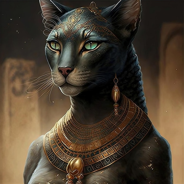 고대 이집트의 여신 바스테트 (Bastet) 는 금으로 된 보석을 가진 고양이 여인이다.