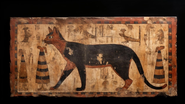 Ancient egyptian mural of a cat