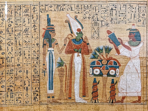 Ancient egyptian papyrus, image of gods on papyrus.