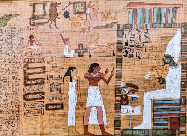 Ancient Egyptian papyrus, image of gods on papyrus.