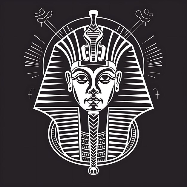 Photo ancient egyptian pharaoh badge logo with ankhs and hieroglyp tshirt tattoo ink outline cnc design