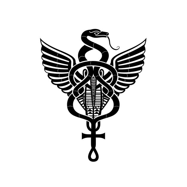 Photo ancient egyptian pharaoh cartouche logo with cobras and ankh tshirt tattoo ink outline cnc design