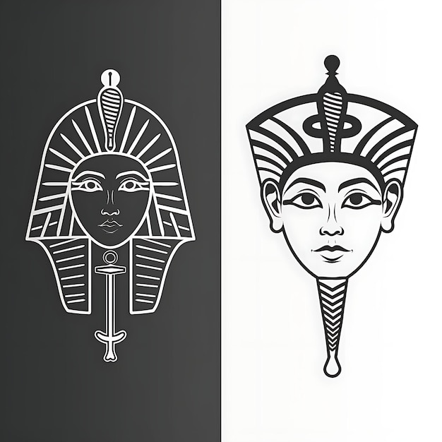 Photo ancient egyptian pharaoh logo with ankh and eye of ra for de tshirt tattoo ink outline cnc design