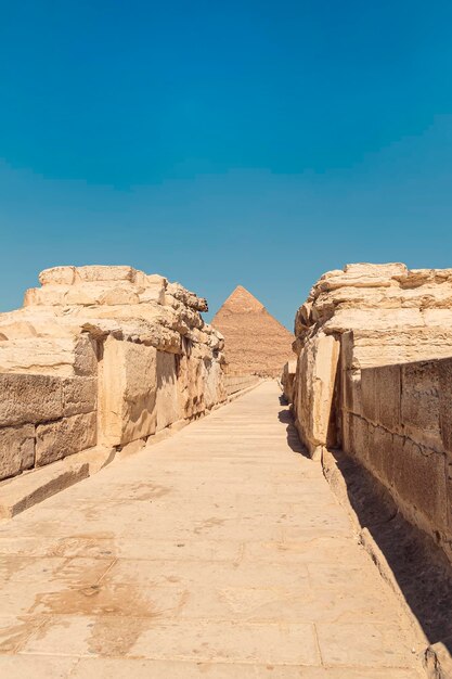 Ancient Egyptian ruins Way to valley temple of the pyramids