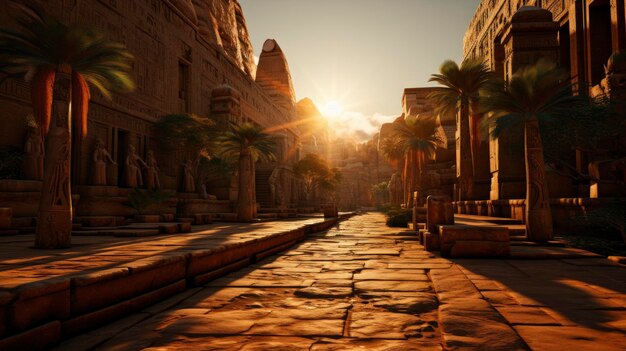 Photo an ancient egyptian temple bathed in the warm glow of the setting sun