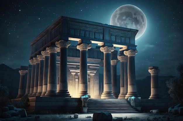 Ancient Egyptian temple of the gods Ancient temple with tall columns Generative AI