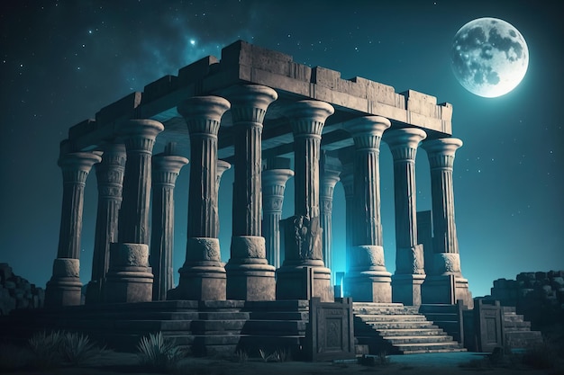 Древний египетский храм богов Древний храм с высокими колоннами Генеративный ИИ