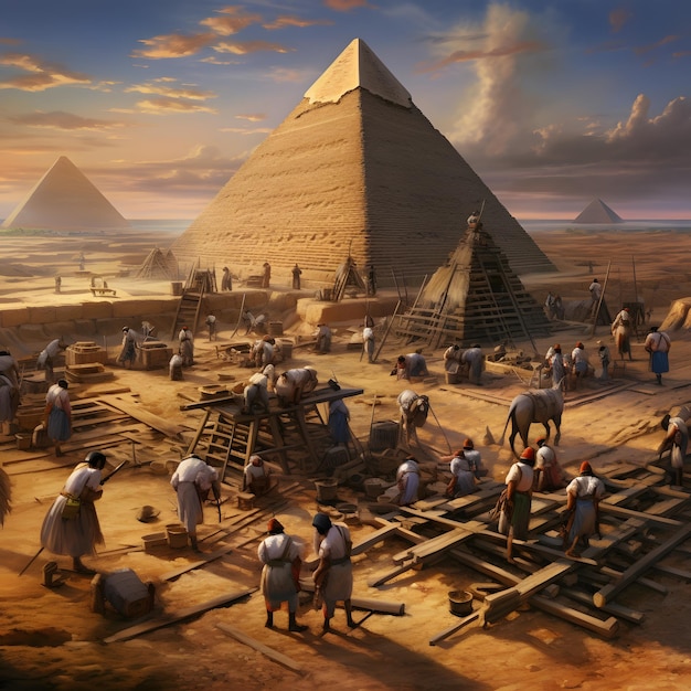 Ancient Egyptian workers building the pyramids