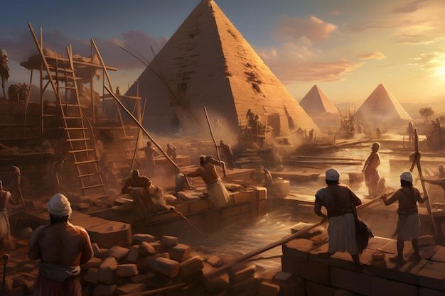 Ancient Egyptian workers building the pyramids