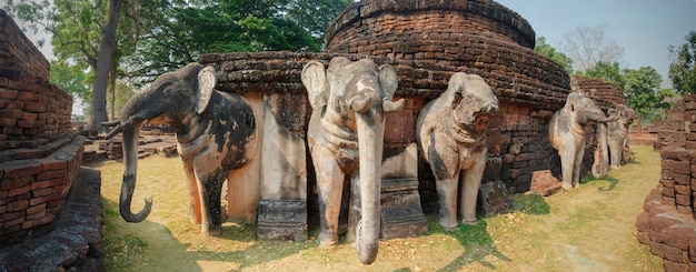 Ancient elephant sculpture at Wat Phra kaeo temple in Kamphaeng Phet Historical Park (a part of the UNESCO World Heritage Site Historic Town of Sukhothai and Associated Historic Towns) , Thailand