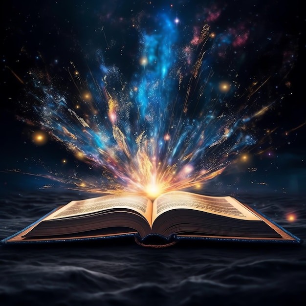 Foto un antico libro di fantasia di conoscenza cosmica un libro aperto con spazio e magia dentro