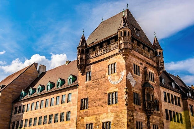 Ancient fortress facade in old city center in nuremberg germany historical house exterior in bavaria