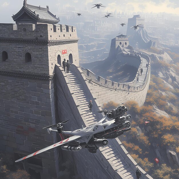 Photo ancient fortress sky battle epic fantasy artwork