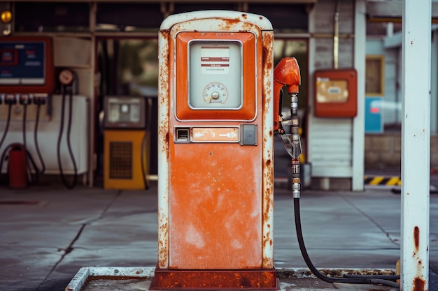 Photo ancient gas pump in the setting of an retro gas station