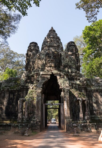 Ancient gate in Angkor Thom Ankor Wat Cambodia