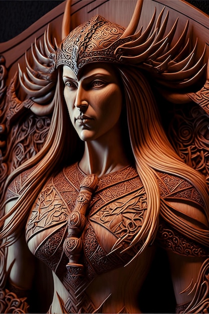 Ancient goddess statue curved in wood