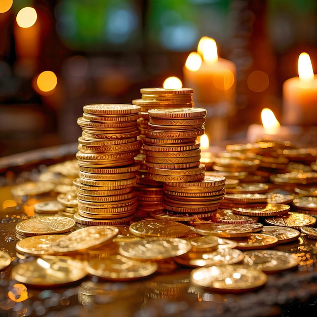 Ancient Gold Coins Jewelry On the Table