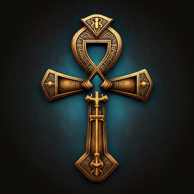 Ancient golden ankh symbol isolated on dark background Illustration of an Egyptian cross in digital form Generative AI The ancient Egyptians used the Ankh as a symbol for eternal life