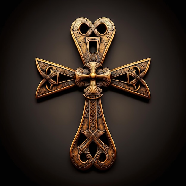 Ancient golden ankh symbol isolated on dark background Illustration of an Egyptian cross in digital form Generative AI The ancient Egyptians used the Ankh as a symbol for eternal life