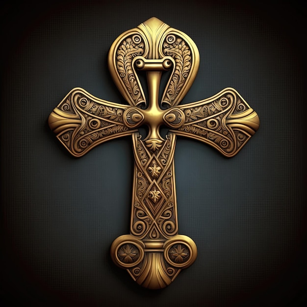 Photo ancient golden ankh symbol isolated on dark background illustration of an egyptian cross in digital form generative ai the ancient egyptians used the ankh as a symbol for eternal life