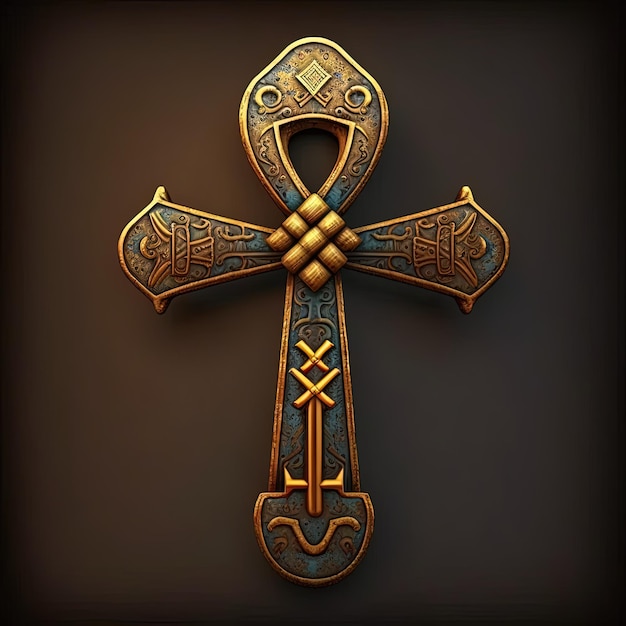 Ancient golden ankh symbol isolated on dark background Illustration of an Egyptian cross in digital form Generative AI The ancient Egyptians used the Ankh as a symbol for eternal life