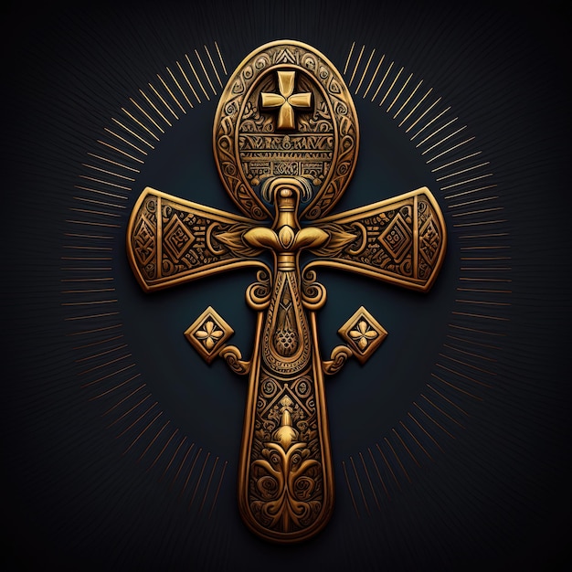 Photo ancient golden ankh symbol isolated on dark background illustration of an egyptian cross in digital form generative ai the ancient egyptians used the ankh as a symbol for eternal life