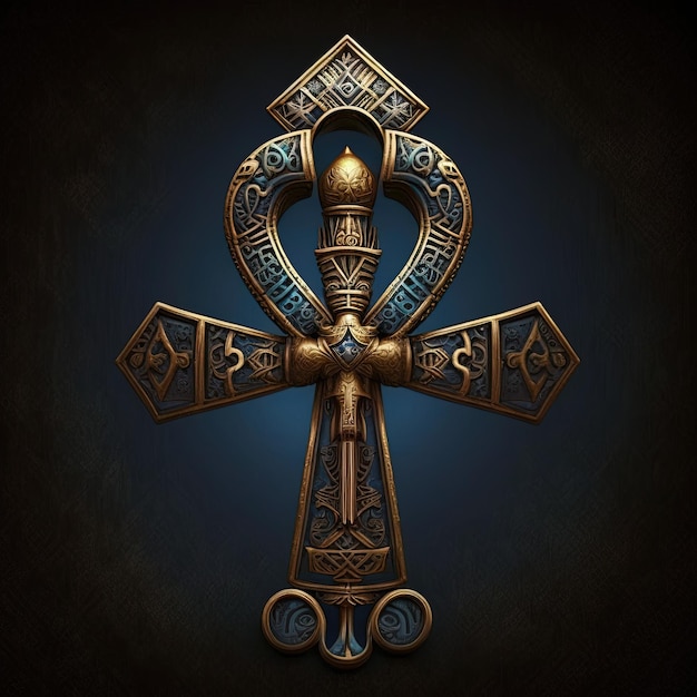 Photo ancient golden ankh symbol isolated on dark background illustration of an egyptian cross in digital form generative ai the ancient egyptians used the ankh as a symbol for eternal life