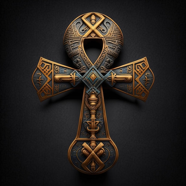 Photo ancient golden ankh symbol isolated on dark background illustration of an egyptian cross in digital form generative ai the ancient egyptians used the ankh as a symbol for eternal life